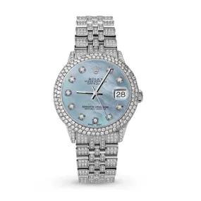 Women's Rolex Datejust Diamond Bezel Watch 31mm Blue Mother of Pearl Dial | 8.55ct