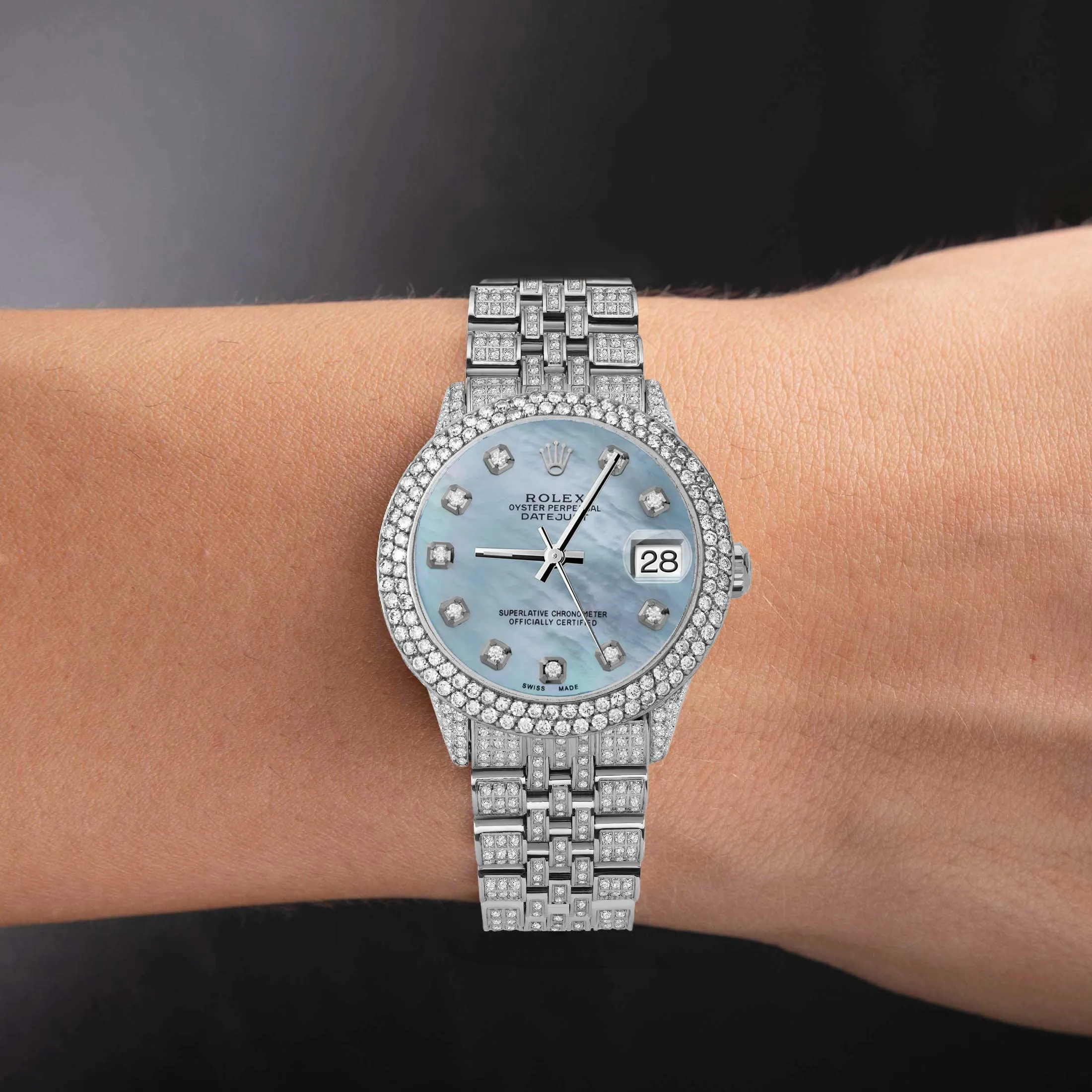 Women's Rolex Datejust Diamond Bezel Watch 31mm Blue Mother of Pearl Dial | 8.55ct