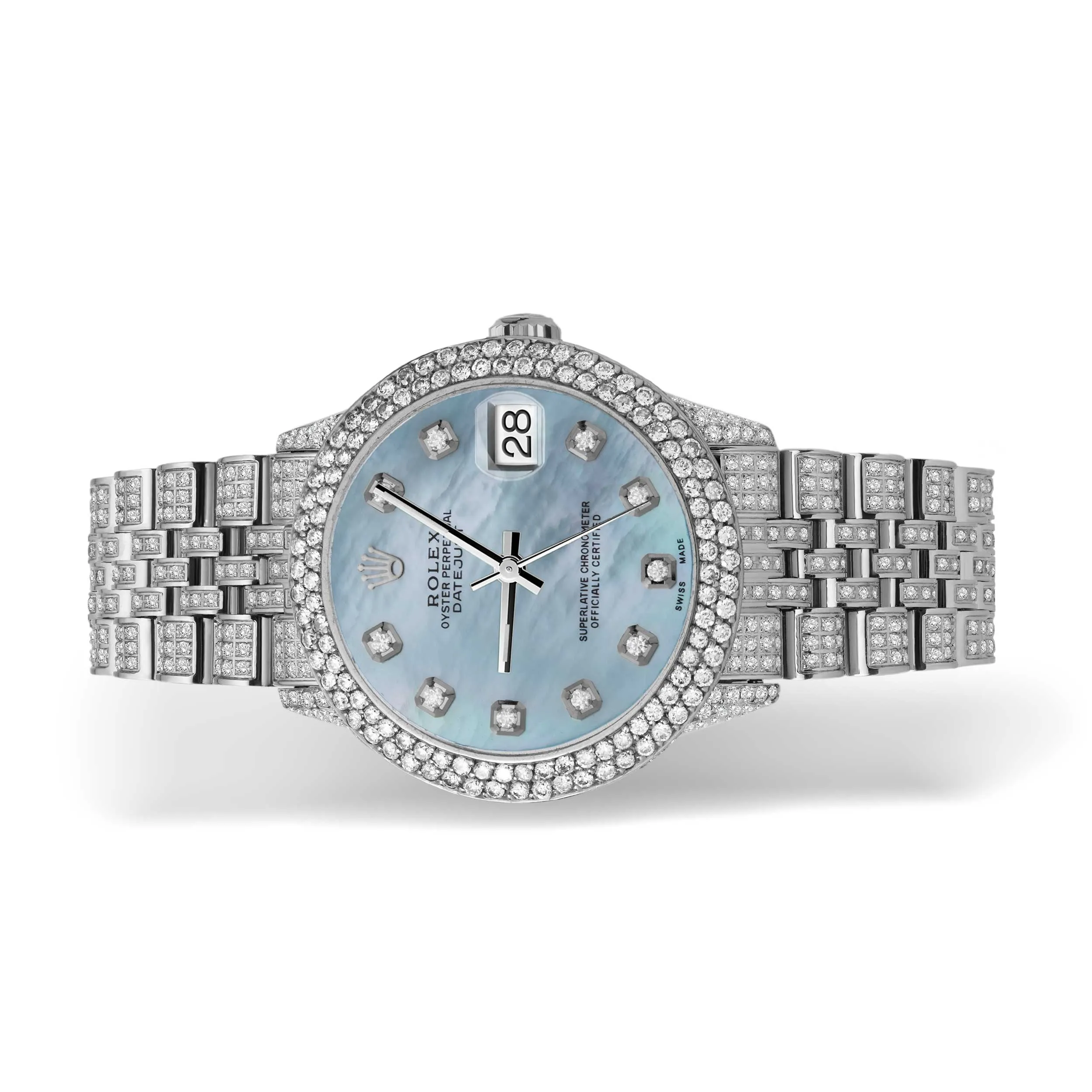 Women's Rolex Datejust Diamond Bezel Watch 31mm Blue Mother of Pearl Dial | 8.55ct