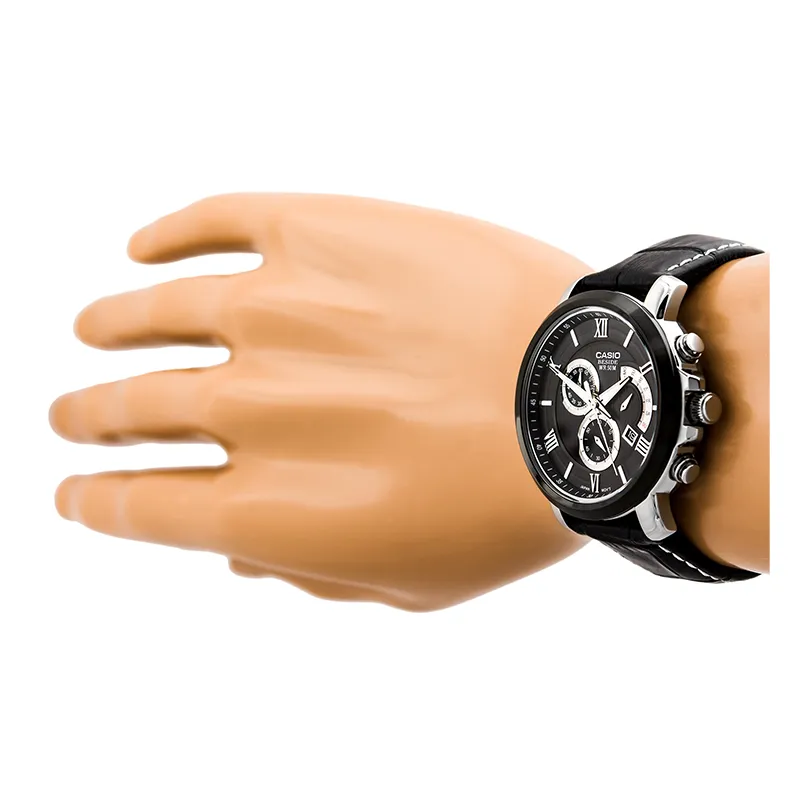 WW0378 Casio Beside Chronograph Stainless Steel Leather Belt Watch BEM-507BL-1AVDF