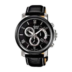 WW0378 Casio Beside Chronograph Stainless Steel Leather Belt Watch BEM-507BL-1AVDF