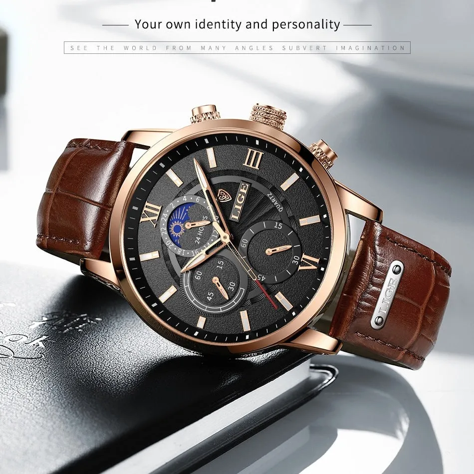 WW1744 Lige Chronograph Stainless Steel Rose Gold Belt Watch 8932