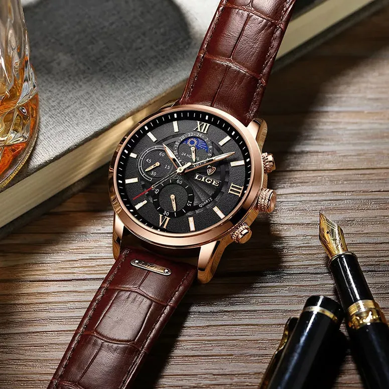 WW1744 Lige Chronograph Stainless Steel Rose Gold Belt Watch 8932