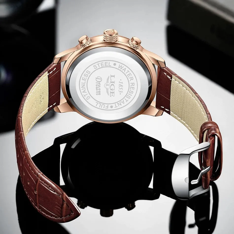 WW1744 Lige Chronograph Stainless Steel Rose Gold Belt Watch 8932