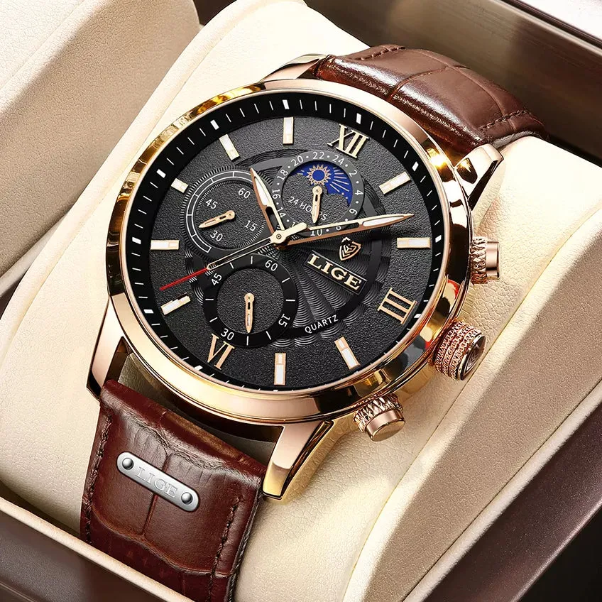WW1744 Lige Chronograph Stainless Steel Rose Gold Belt Watch 8932