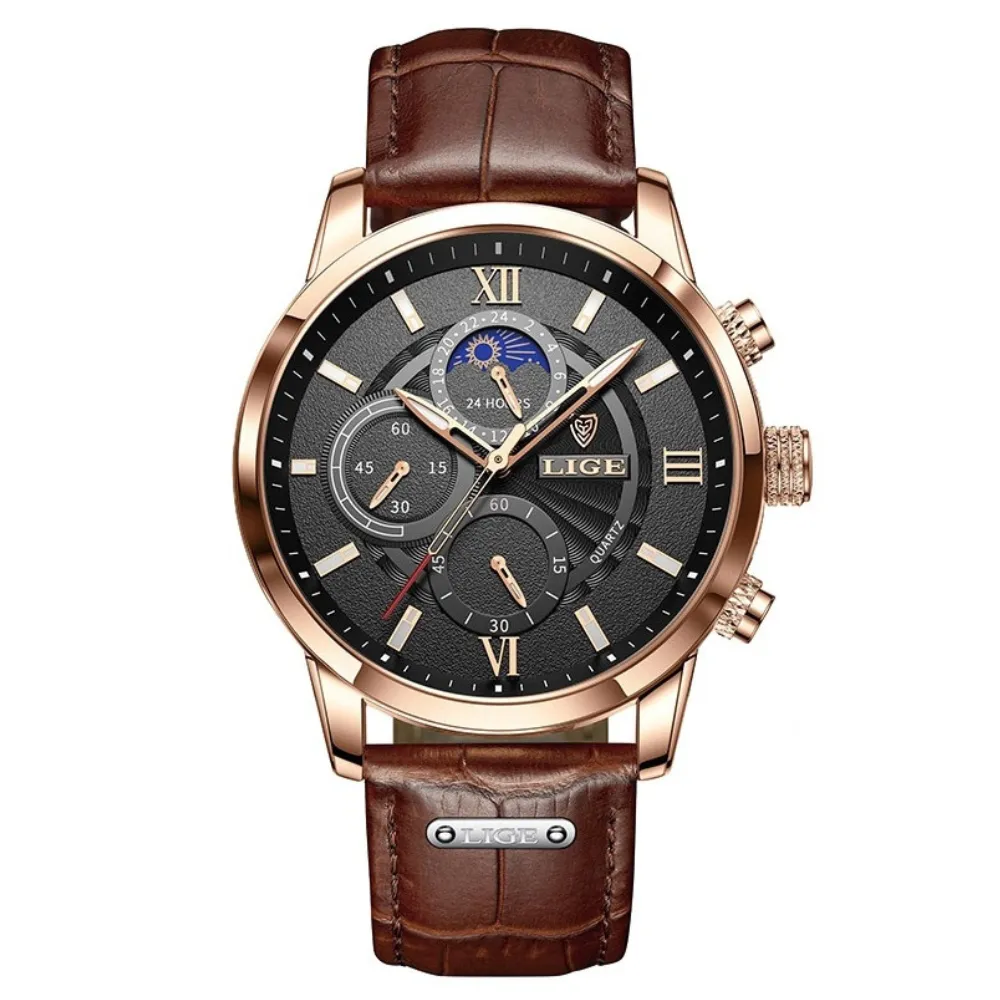 WW1744 Lige Chronograph Stainless Steel Rose Gold Belt Watch 8932