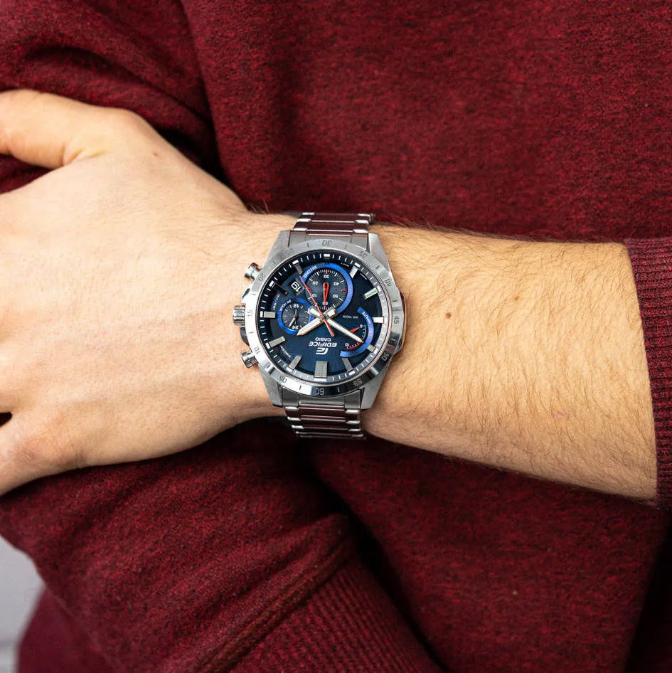 WW2009 Casio Edifice Chronograph Stainless Steel Silver Chain Watch EFR-573D-2AVUDF