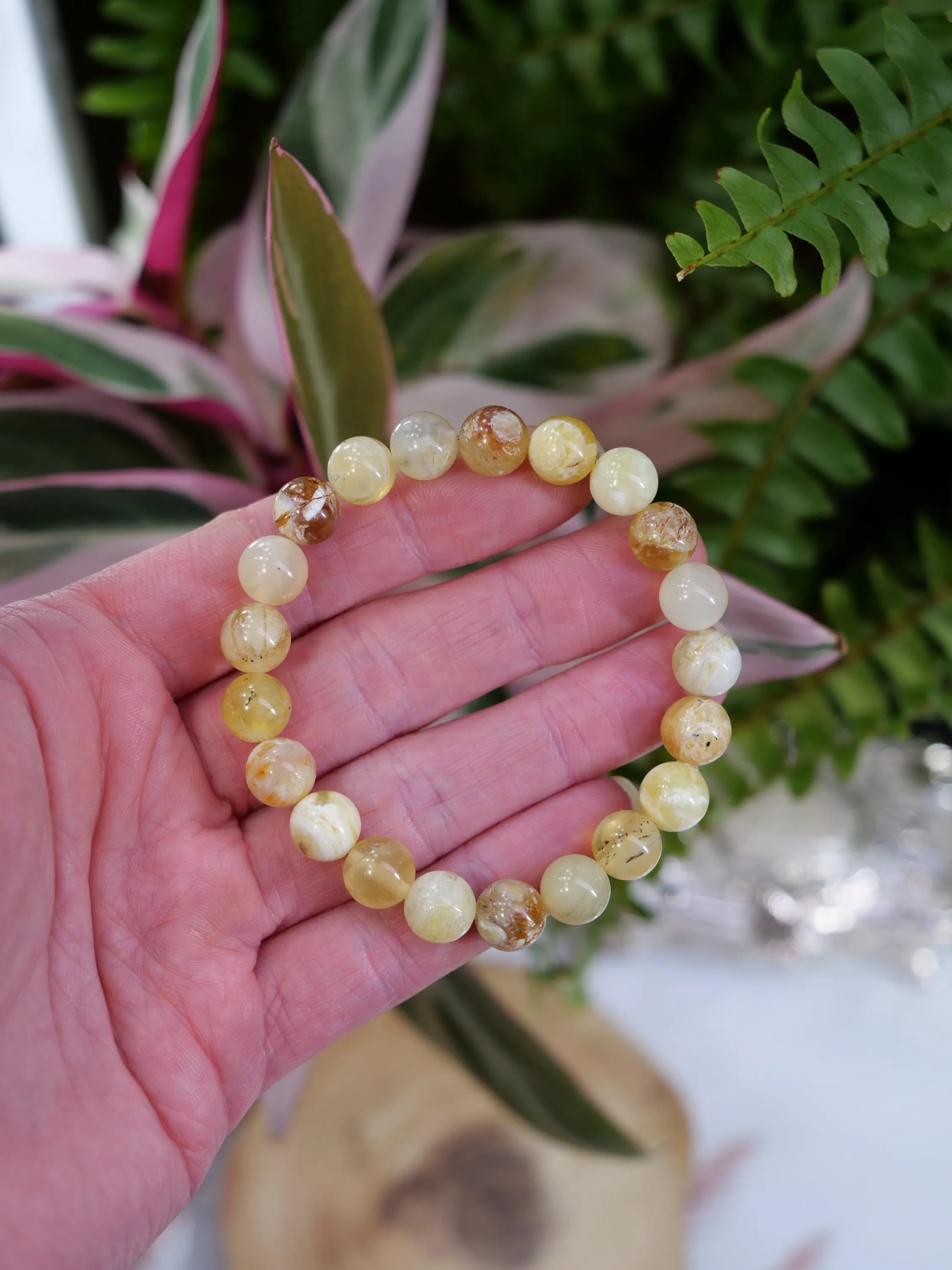 Yellow Opal 8mm Beaded Natural Gemstone Elastic Bracelet, Genuine Top Grade Gift Jewelry, Men Women Fashion Crystal Energy Jewellery