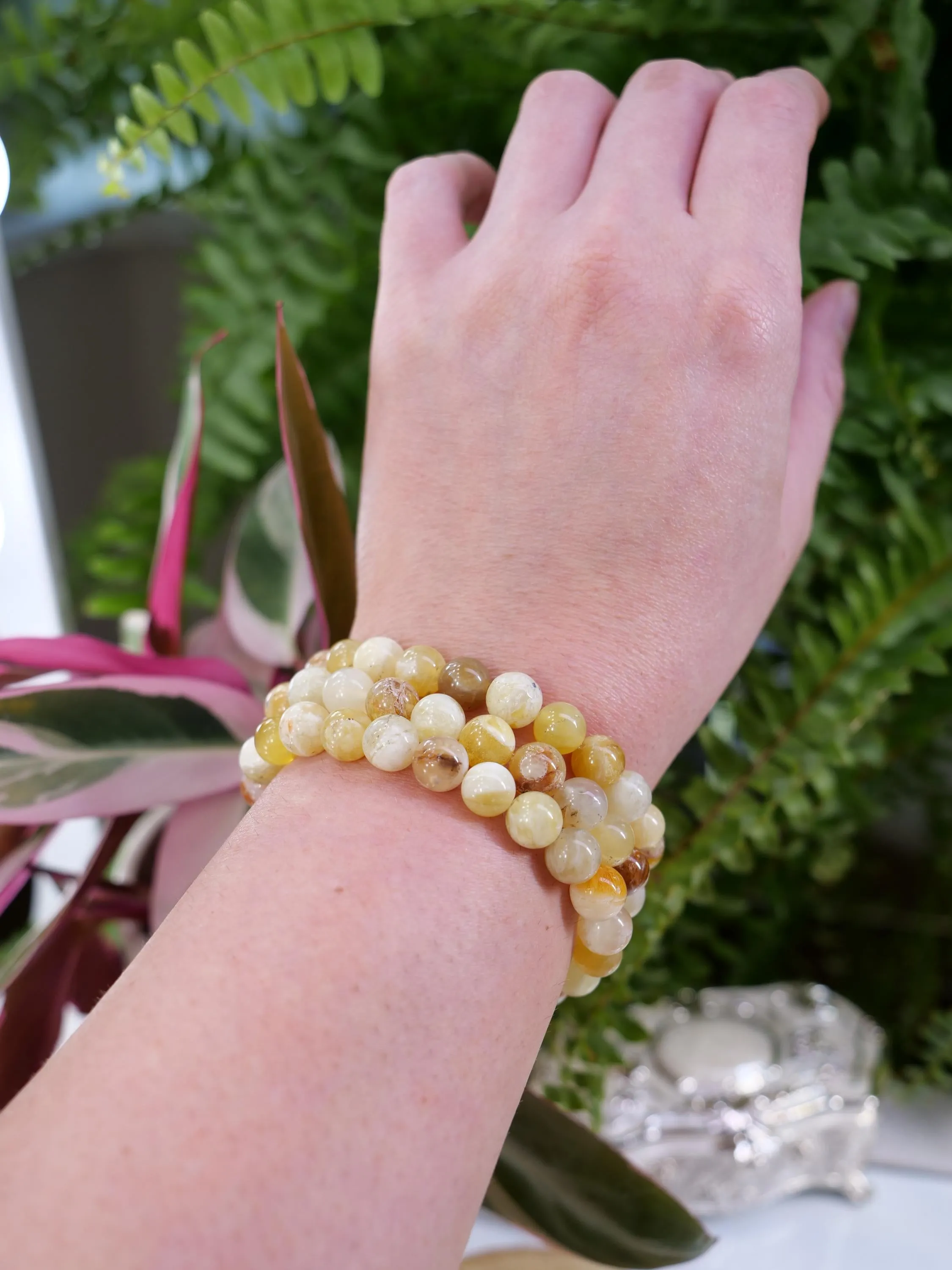 Yellow Opal 8mm Beaded Natural Gemstone Elastic Bracelet, Genuine Top Grade Gift Jewelry, Men Women Fashion Crystal Energy Jewellery
