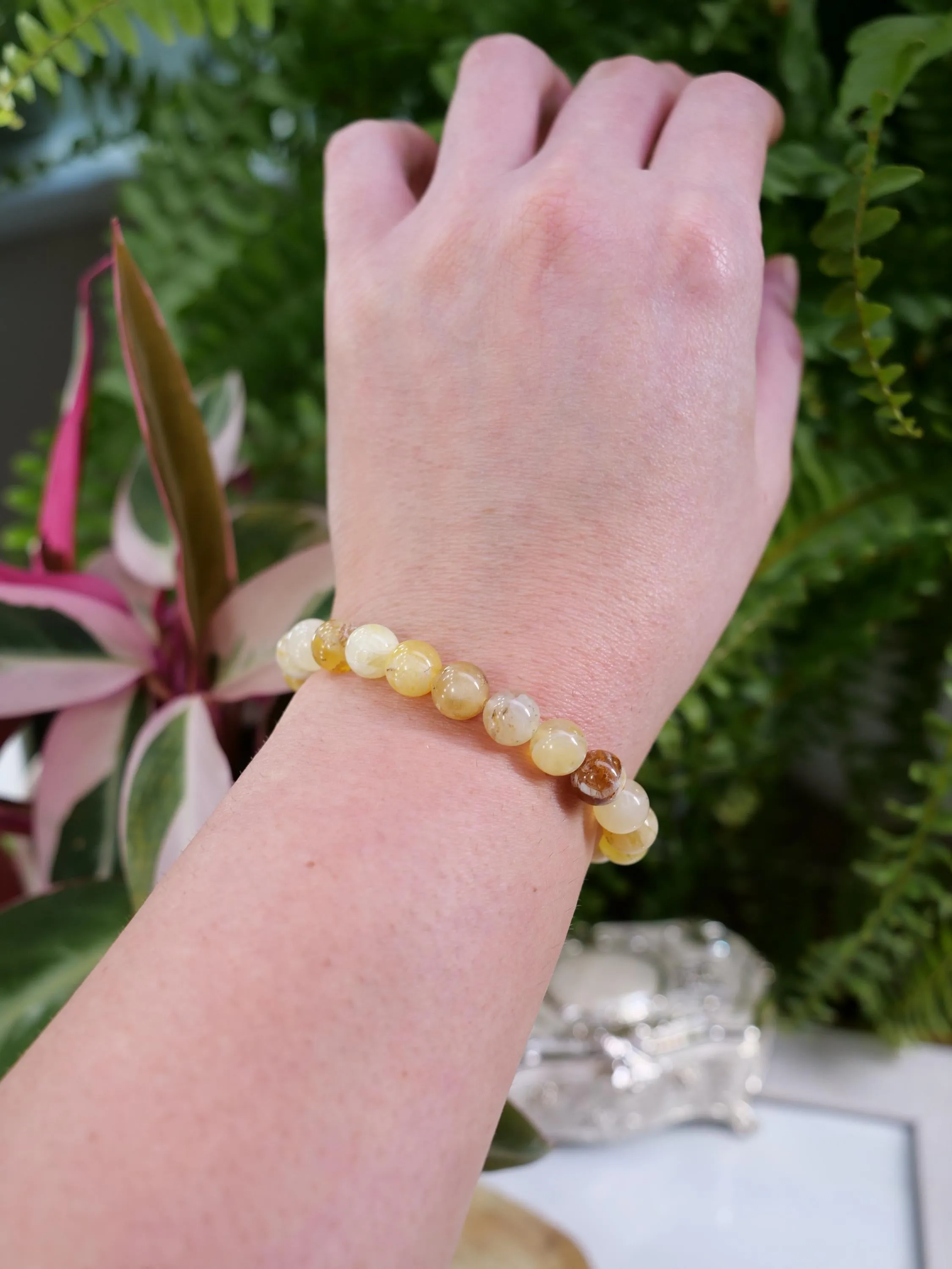 Yellow Opal 8mm Beaded Natural Gemstone Elastic Bracelet, Genuine Top Grade Gift Jewelry, Men Women Fashion Crystal Energy Jewellery
