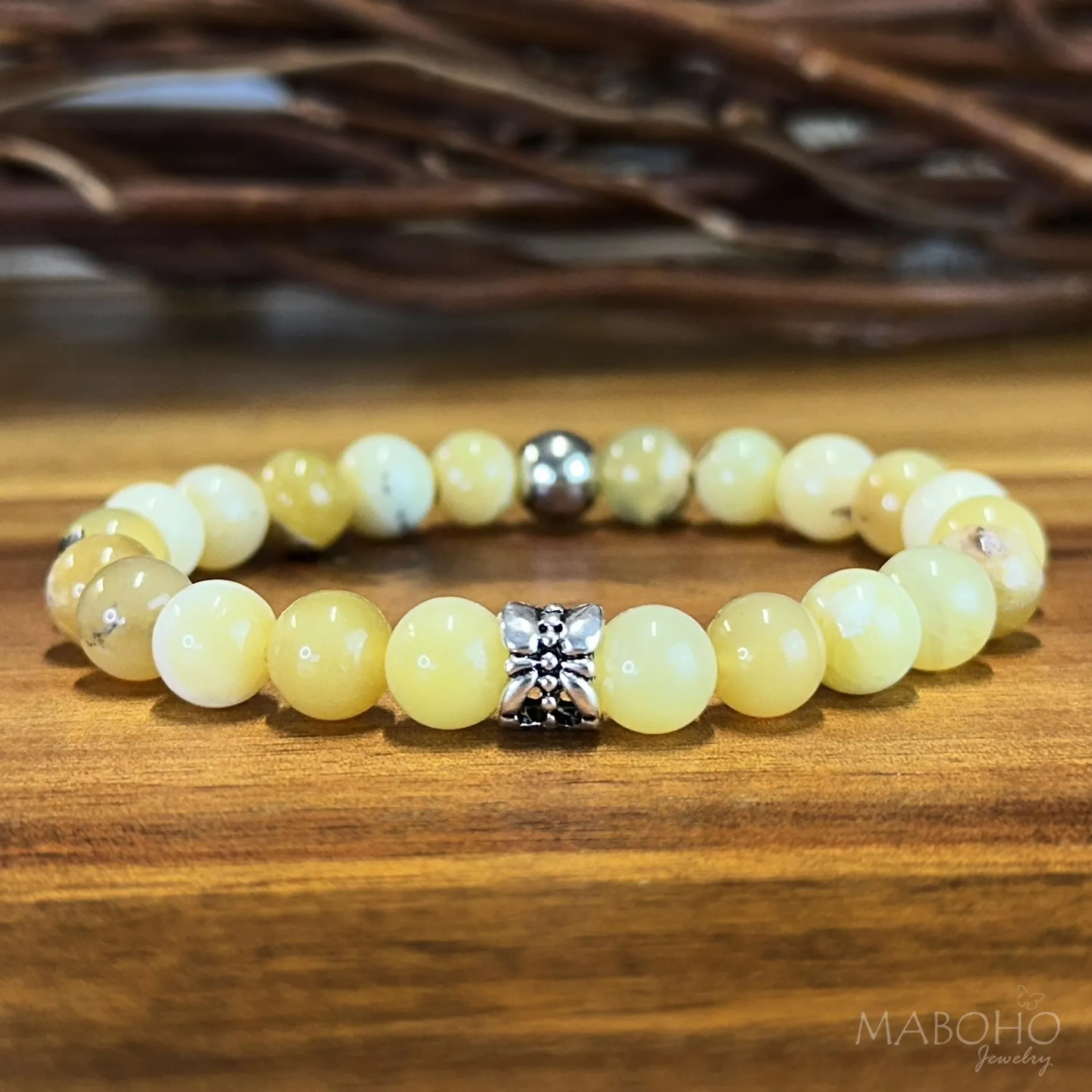 Yellow Opal Stretch Bracelet 8mm Natural Stone