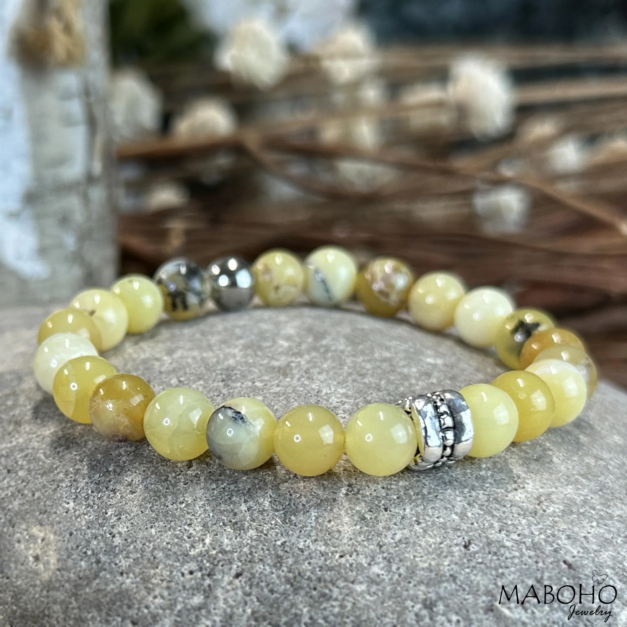 Yellow Opal Stretch Bracelet 8mm Natural Stone